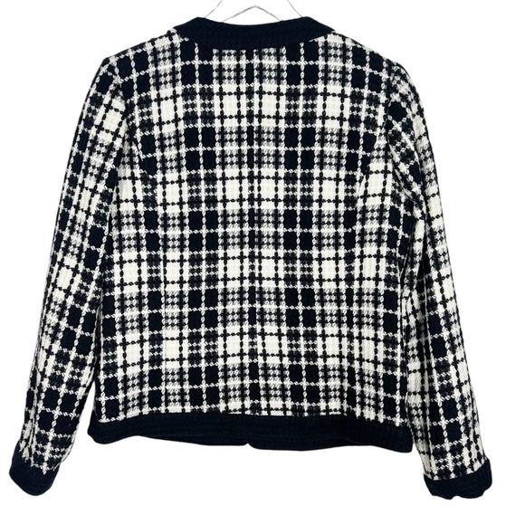 CHRISTOPHER & BANKS Black & White Plaid Woven ladies open front sweater jacket - Picture 6 of 8